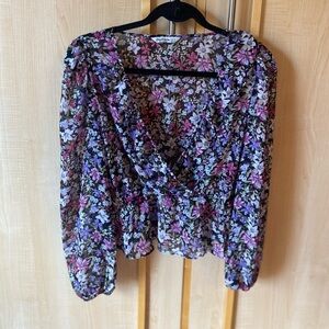 Stradivarius Floral Sheer Blouse Size Small